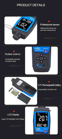 Digital Oxygen Meter O2 Gas Detector Sound Light Alarm Gas Monitor Air Quality Meter with Temperature LCD Display