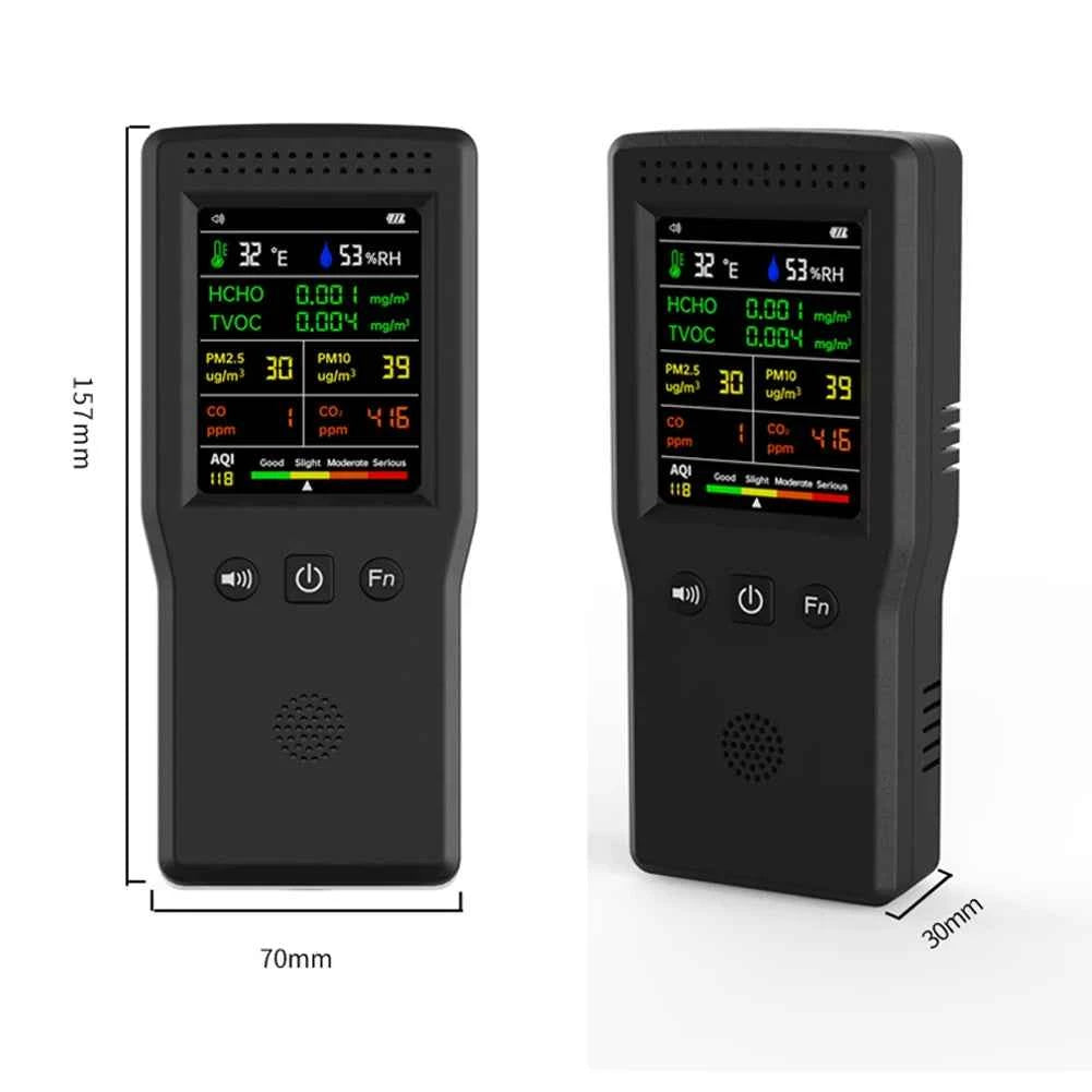 9 In 1 Air Quality Detector PM2.5 PM10 HCHO TVOC CO CO2 AQI Temperature Humidity Multifunctional LCD Digital Air Quality Monitor