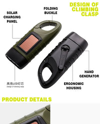 Portable LED Flashlight Tent Light Hand Crank Dynamo Solar Power Torch for Outdoor Camping Hiking Long-range Emergency Lantern