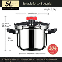 5L/6L 304 Stainless Steel Pressure Cooker Cookware Quickly Safety Cooking Kitchen Cooking Pot for Family Home Camping Outdoor