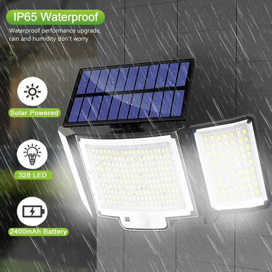Solar Lights Outdoor 348LED 3 Heads Waterproof Solar Powered Security Flood Lights Motion Sensor Outdoor Lights For Garden