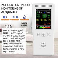 9 In 1 Air Quality Detector PM2.5 PM10 HCHO TVOC CO CO2 AQI Temperature Humidity Multifunctional LCD Digital Air Quality Monitor