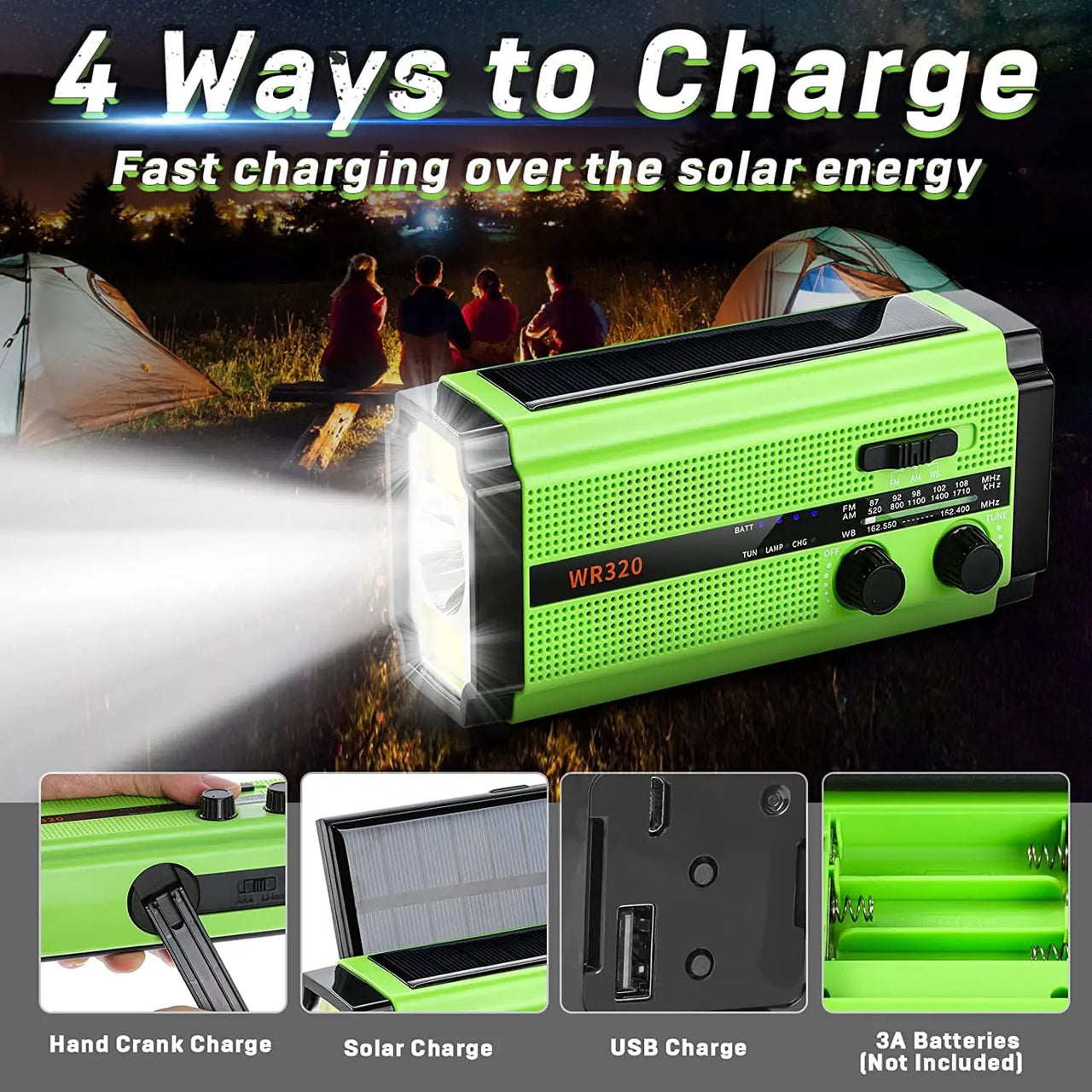 Woopker Emergency Radio 20000mAh XSY-350 FM Radio AM/WB/NOAA Weather Dual USB Rechargeable Solar SOS Alarm Power Bank Flashlight