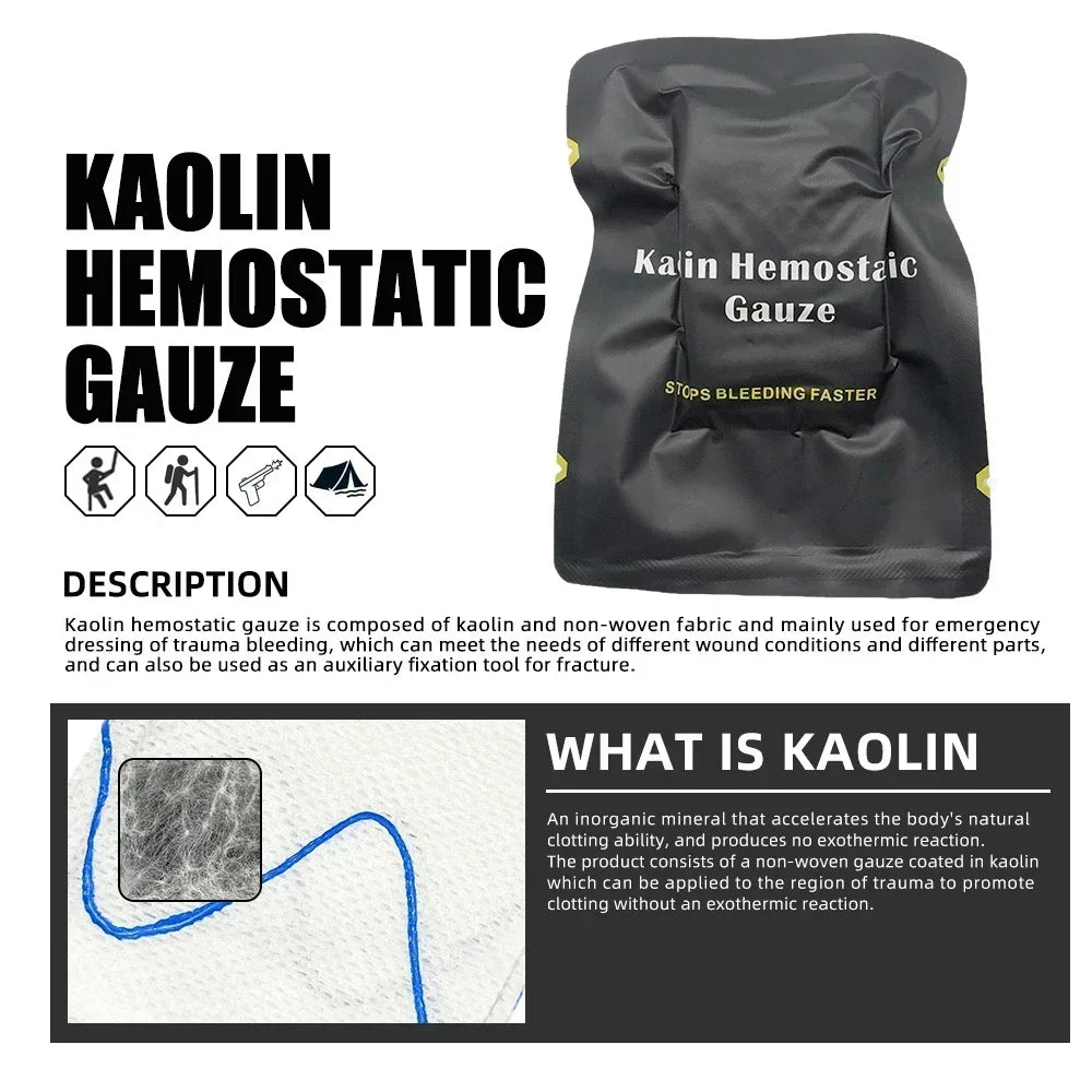 Kaolin Hemostatic Compressed Gauze Emergency Outdoor Binding Fixed Bandage First Aid Kit Bleeding Trauma Wound Dressing - Seeds-or-Survival