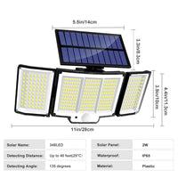 Solar Lights Outdoor 348LED 3 Heads Waterproof Solar Powered Security Flood Lights Motion Sensor Outdoor Lights For Garden