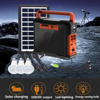 Solar Panel Generator Kit with 3 LED Bulbs Bluetooth Radio Speaker for Outdoor Camping Emergency Power Supply