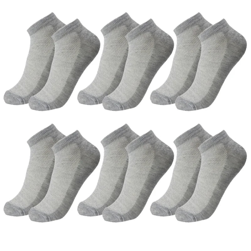 6 Pairs Breathable Men's Socks Short Ankle Elastic Solid Color Mesh High Quality Business Unisex Sokken Plus Size EU38-47