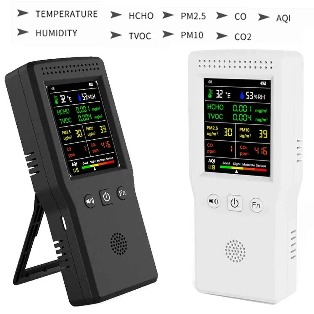 9 In 1 Air Quality Detector PM2.5 PM10 HCHO TVOC CO CO2 AQI Temperature Humidity Multifunctional LCD Digital Air Quality Monitor