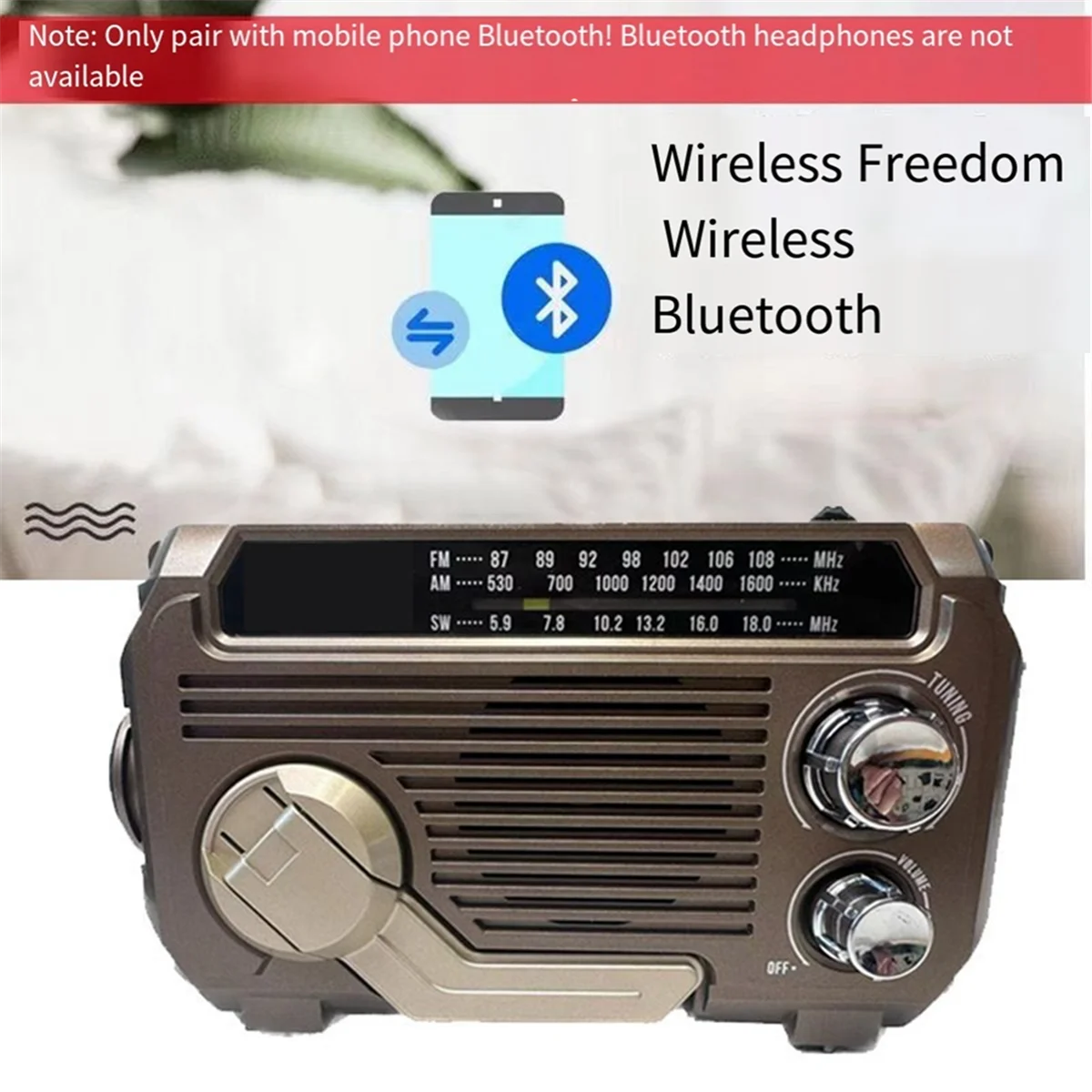 Radio Hand Crank Power Generation Solar Charging Three-Band Bluetooth Card MP3 Multifunction Play Radio - Seeds-or-Survival