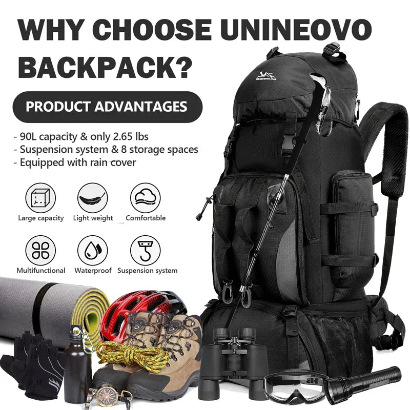 90L Waterproof Hiking Backpack Camping Rucksack Large Capacity Travel Outdoor Sports Bag for Trekking Camping Equipment - Seeds-or-Survival