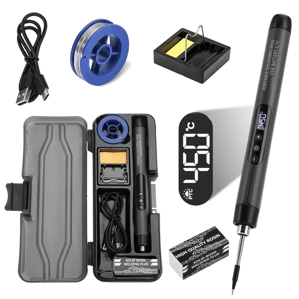 Multifunctional USB Digital Electric Soldering Iron Set Temperature300-450℃ Adjustable Type-C Interface Solder Welding Iron Tool