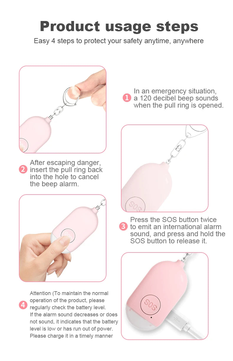 Kids Elderly Women Emergency SOS Personal Alarm Self Defense Keychain- Panic Button Or Pull Pin Alert Device 130 DB Loud Safety