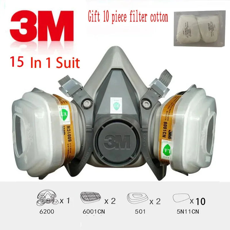 3M 6200 Mask or 9in1 6200 Half Facepiece Gas Mask Respirator With 6001/2091 Filter Fit Painting Spraying Dust Proof