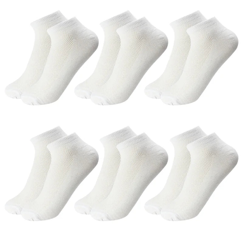 6 Pairs Breathable Men's Socks Short Ankle Elastic Solid Color Mesh High Quality Business Unisex Sokken Plus Size EU38-47