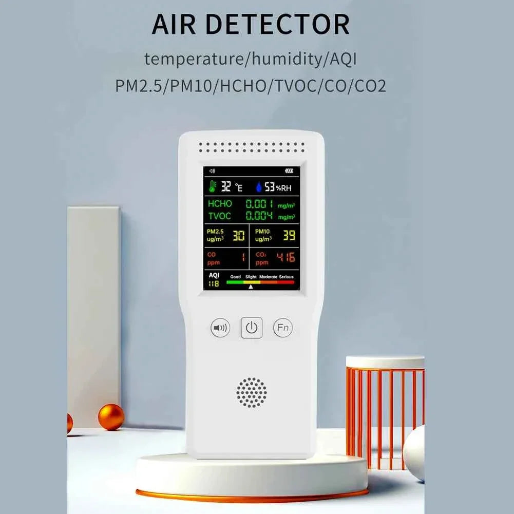 9 In 1 Air Quality Detector PM2.5 PM10 HCHO TVOC CO CO2 AQI Temperature Humidity Multifunctional LCD Digital Air Quality Monitor
