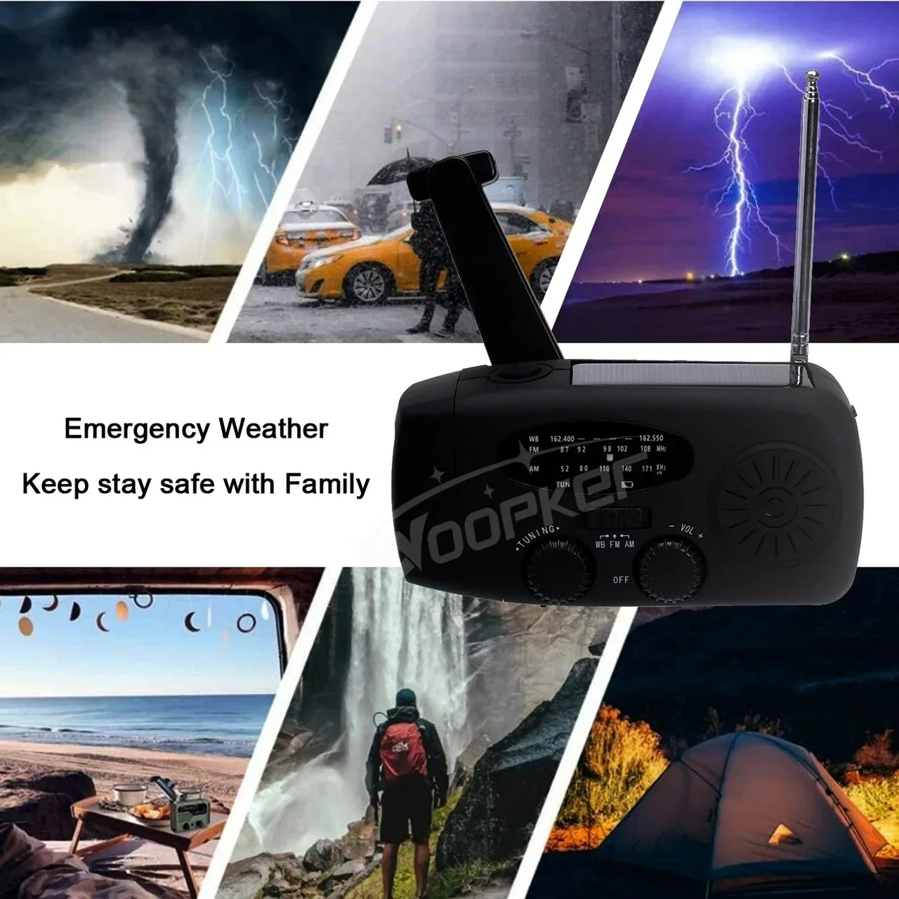 Woopker Emergency Radio 20000mAh XSY-350 FM Radio AM/WB/NOAA Weather Dual USB Rechargeable Solar SOS Alarm Power Bank Flashlight