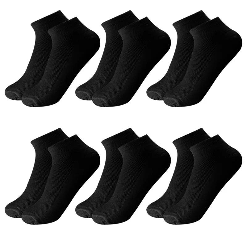 6 Pairs Breathable Men's Socks Short Ankle Elastic Solid Color Mesh High Quality Business Unisex Sokken Plus Size EU38-47