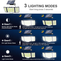Solar Lights Outdoor 348LED 3 Heads Waterproof Solar Powered Security Flood Lights Motion Sensor Outdoor Lights For Garden