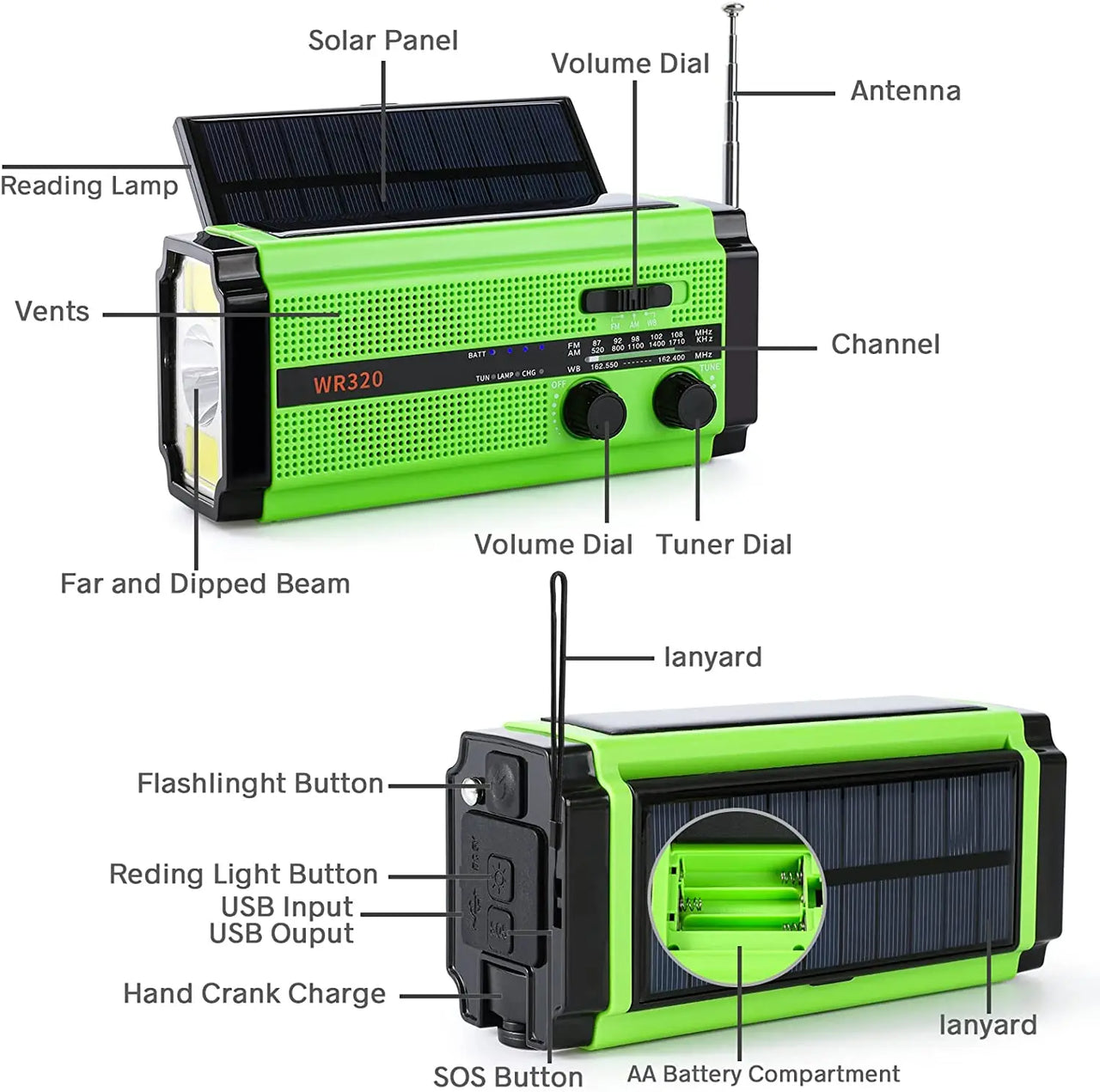 Woopker Emergency Radio 20000mAh XSY-350 FM Radio AM/WB/NOAA Weather Dual USB Rechargeable Solar SOS Alarm Power Bank Flashlight