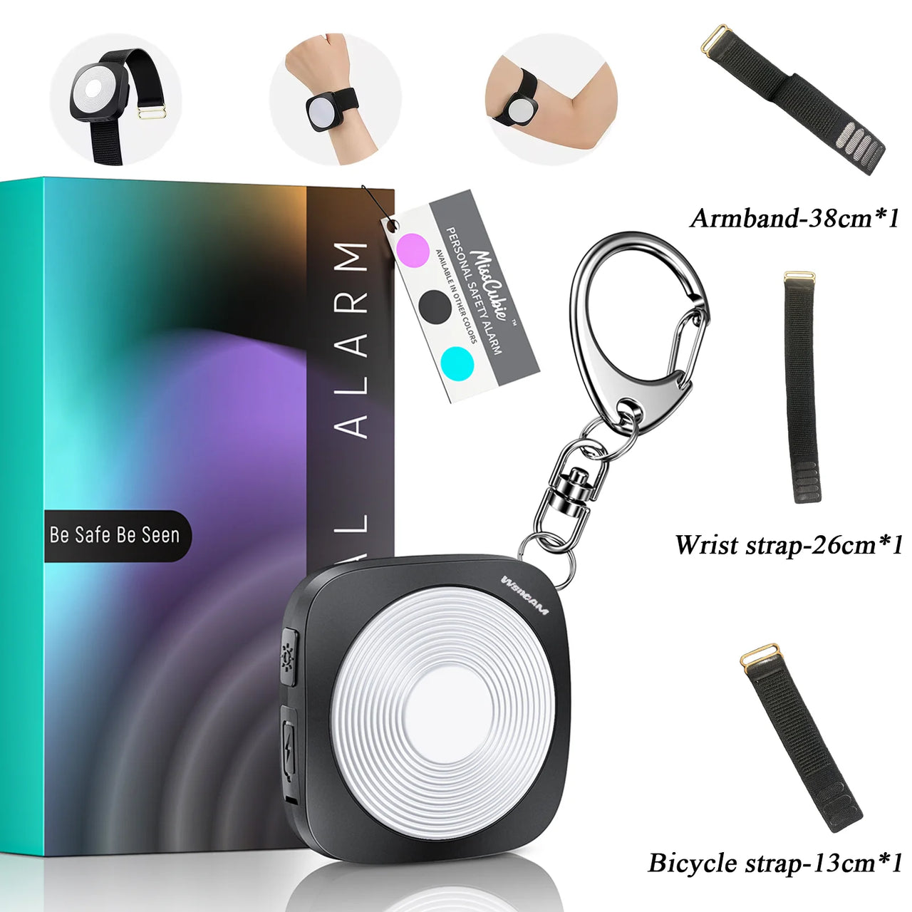 Wsdcam Personal LED Emergency Night Light + Press Tap Fast Alarm Type-C Charging 130dB Safety Self Defense Alarm with Key Chain