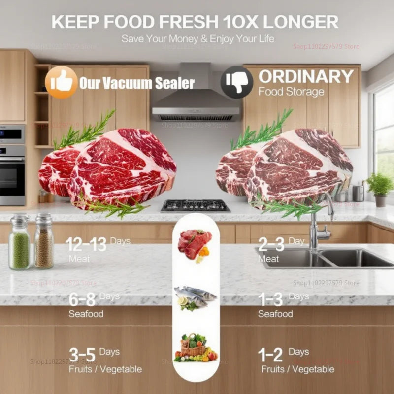 Electric Vacuum Sealer Built-In Cutter Knife Dry/Wet Food Sealed Packaging Kitchen Food Preservation Vacuum Packaging Machine