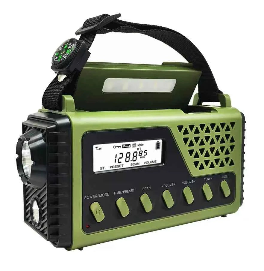 Emergency Crank Radio with 10000mAh/37000mWh Power Bank, AM/FM/SW  bluetooth wide Radio, 5-Way Solar blackout Radio