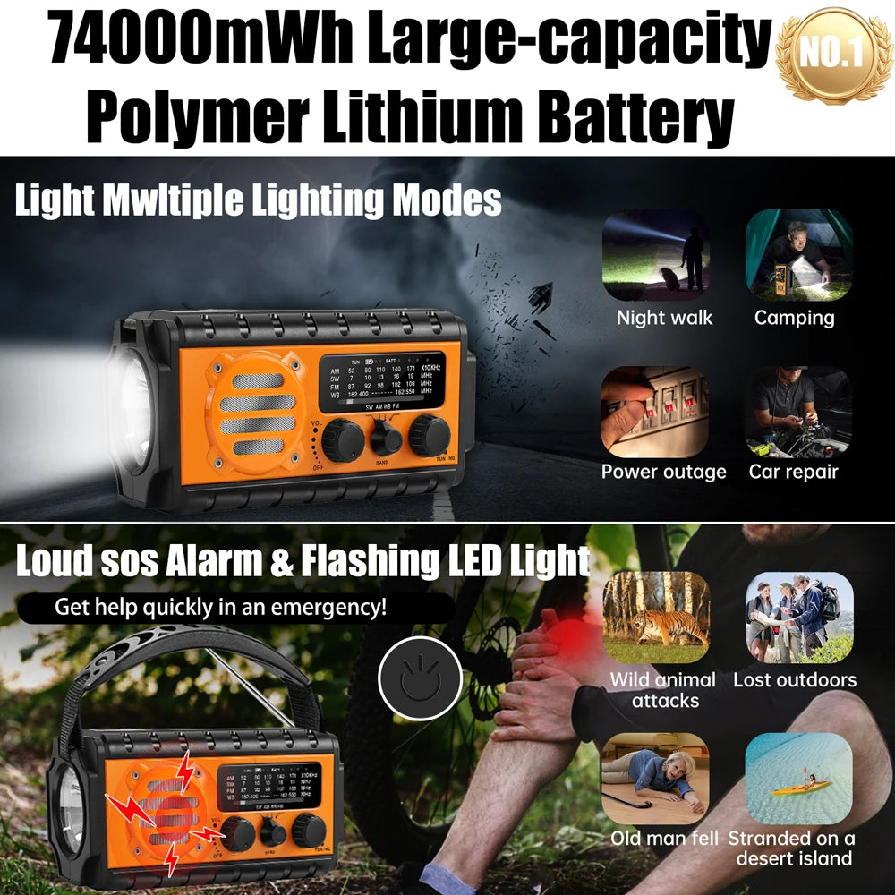 Woopker Emergency Radio 20000mAh XSY-350 FM Radio AM/WB/NOAA Weather Dual USB Rechargeable Solar SOS Alarm Power Bank Flashlight
