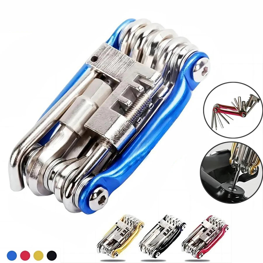 11-in-1 Bike Tool Mini Multitool Kit - Lightweight Stainless Steel Tool Wrench, Screwdriver, Chain, Hexagon Wheel Spoke