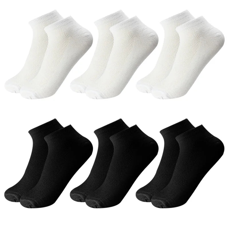 6 Pairs Breathable Men's Socks Short Ankle Elastic Solid Color Mesh High Quality Business Unisex Sokken Plus Size EU38-47