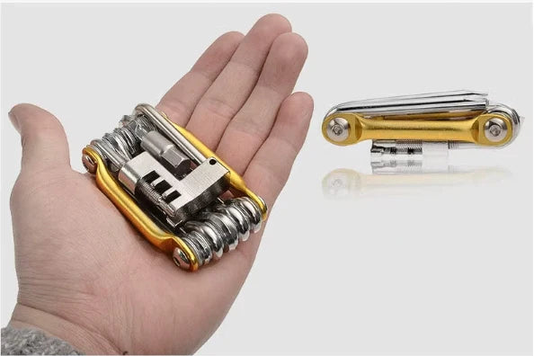 11-in-1 Bike Tool Mini Multitool Kit - Lightweight Stainless Steel Tool Wrench, Screwdriver, Chain, Hexagon Wheel Spoke