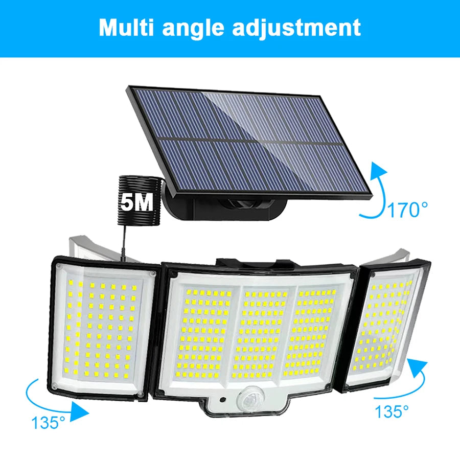 Solar Lights Outdoor 348LED 3 Heads Waterproof Solar Powered Security Flood Lights Motion Sensor Outdoor Lights For Garden
