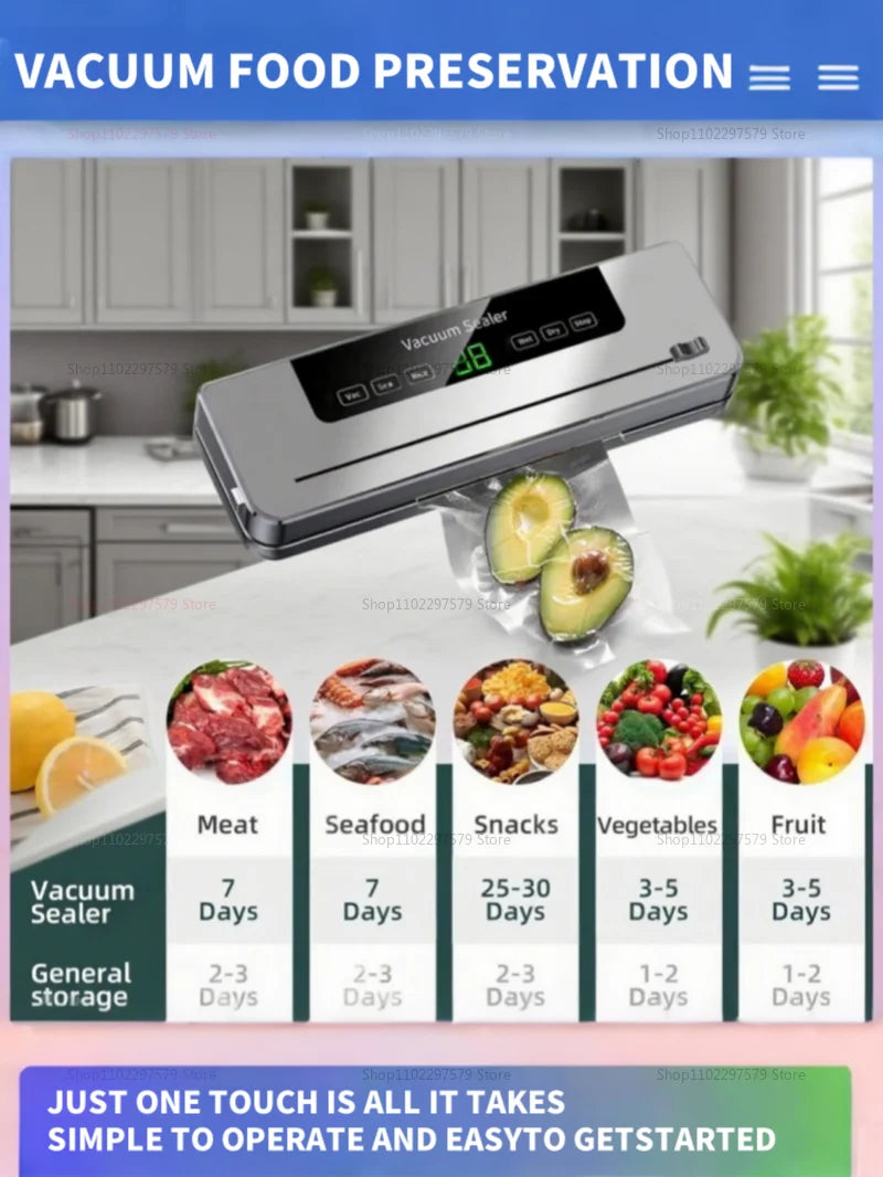 Electric Vacuum Sealer Built-In Cutter Knife Dry/Wet Food Sealed Packaging Kitchen Food Preservation Vacuum Packaging Machine