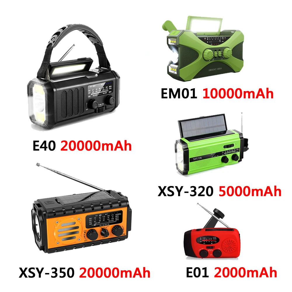 Woopker Emergency Radio 20000mAh XSY-350 FM Radio AM/WB/NOAA Weather Dual USB Rechargeable Solar SOS Alarm Power Bank Flashlight