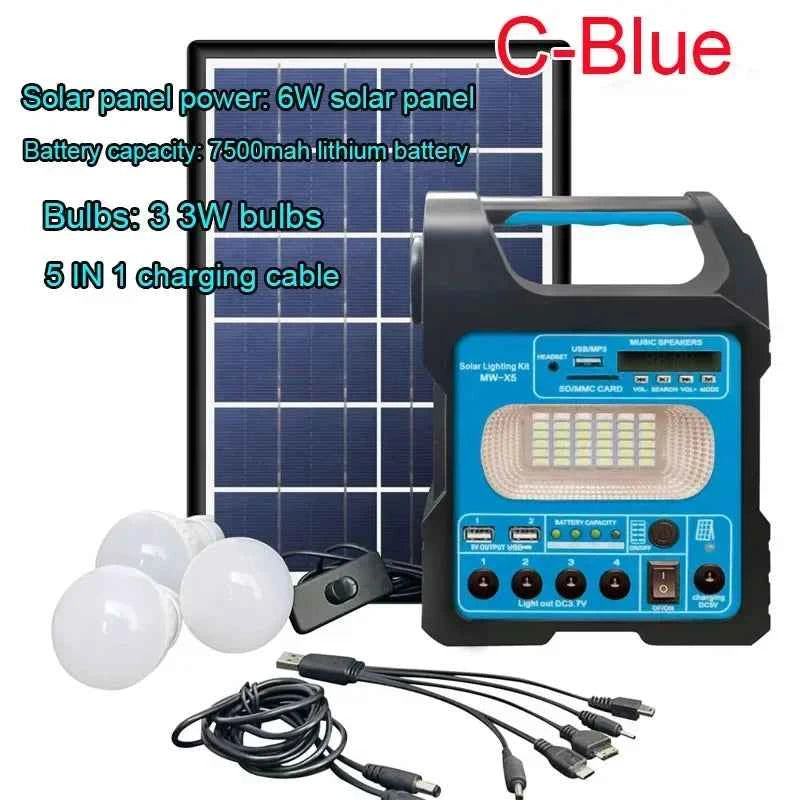 Solar Panel Generator Kit with 3 LED Bulbs Bluetooth Radio Speaker for Outdoor Camping Emergency Power Supply