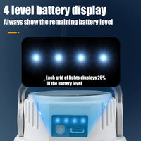 LED Solar Camping Light Solar Bulb Lanterns Rechargeable Portable Waterproof Outdoor Night Flashlight BBQ Hanging Emergency Lamp showing 4 level battery display.