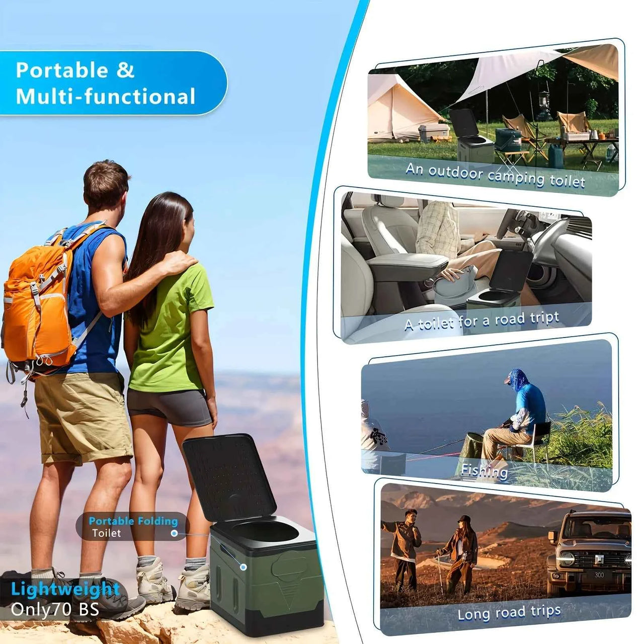 Portable Camping Foldable Toilet Collapsible Portable Potty for Camping Road Trips Emergency Car Use