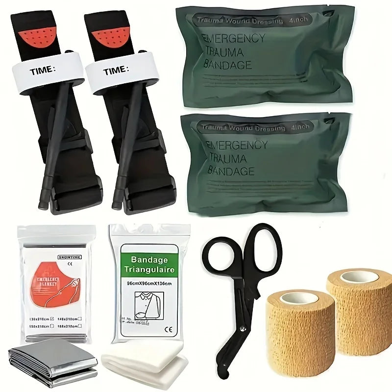 Comprehensive first aid trauma kit with first aid bandage, durable tourniquet, triangle bandage, disinfectant pad, scissors - Seeds-or-Survival
