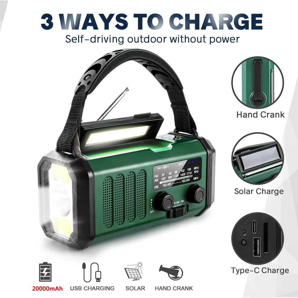 Woopker Emergency Radio 20000mAh XSY-350 FM Radio AM/WB/NOAA Weather Dual USB Rechargeable Solar SOS Alarm Power Bank Flashlight