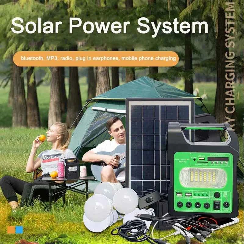 Solar Panel Generator Kit with 3 LED Bulbs Bluetooth Radio Speaker for Outdoor Camping Emergency Power Supply