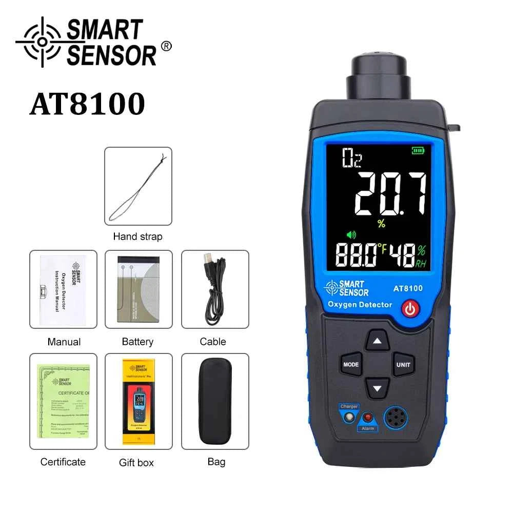 Digital Oxygen Meter O2 Gas Detector Sound Light Alarm Gas Monitor Air Quality Meter with Temperature LCD Display