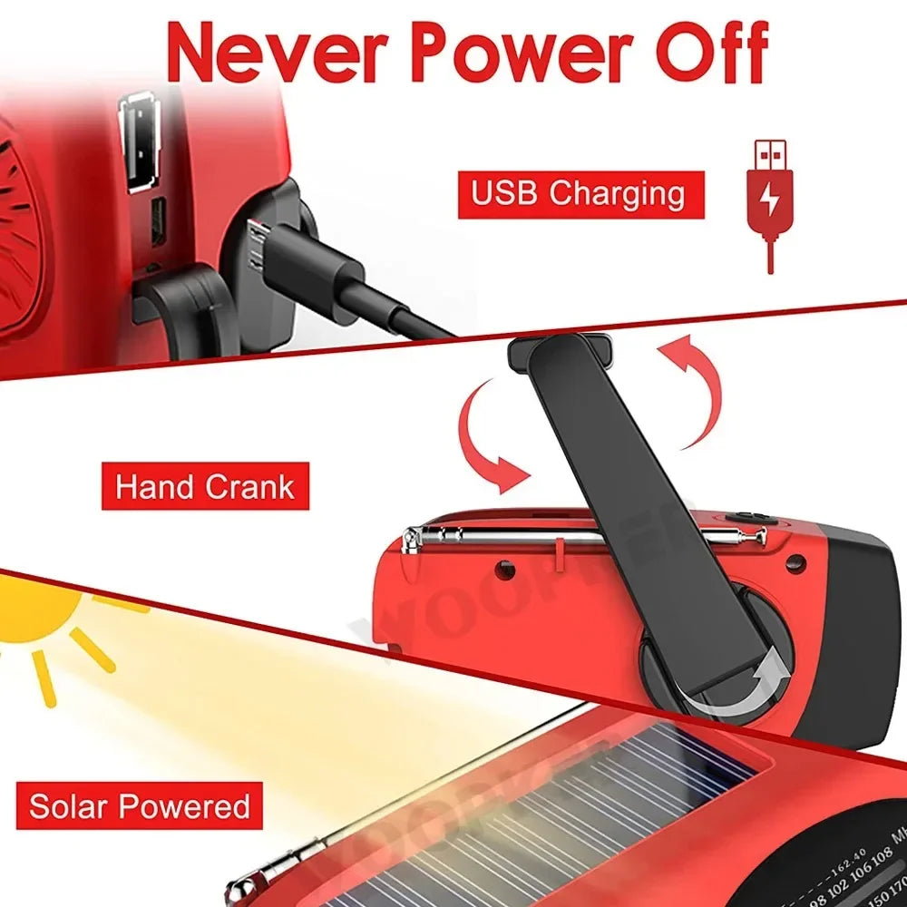 Woopker Emergency Radio 20000mAh XSY-350 FM Radio AM/WB/NOAA Weather Dual USB Rechargeable Solar SOS Alarm Power Bank Flashlight