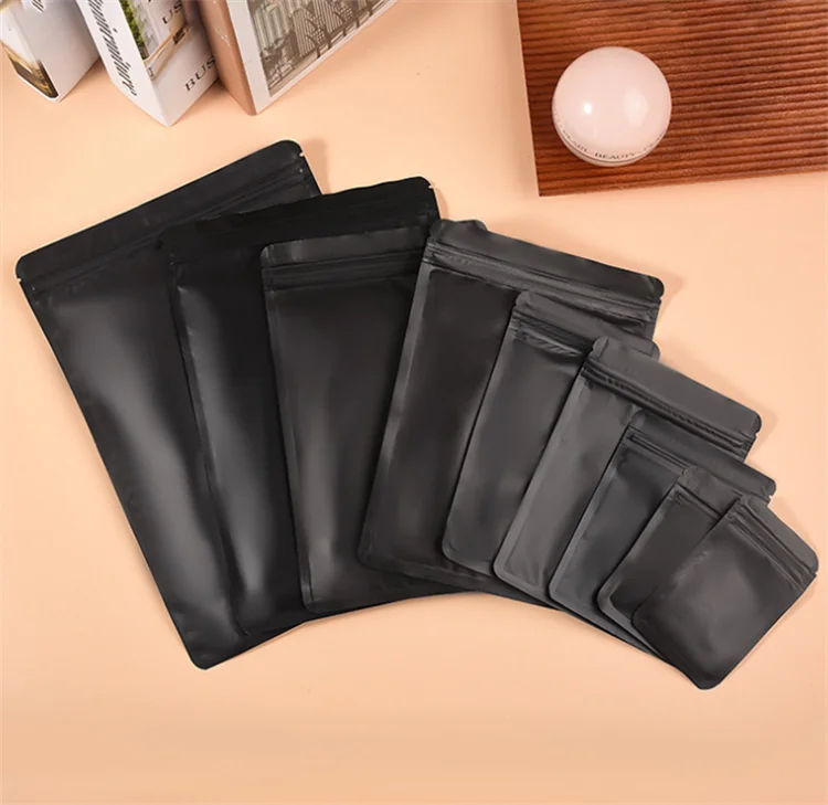 100PCS Matte Black Aluminum Foil Ziplock Packaging Bag DIY Matcha Snack Coffee Sugar Beaf Biscuit Candy Tea Gift Storage Pouches