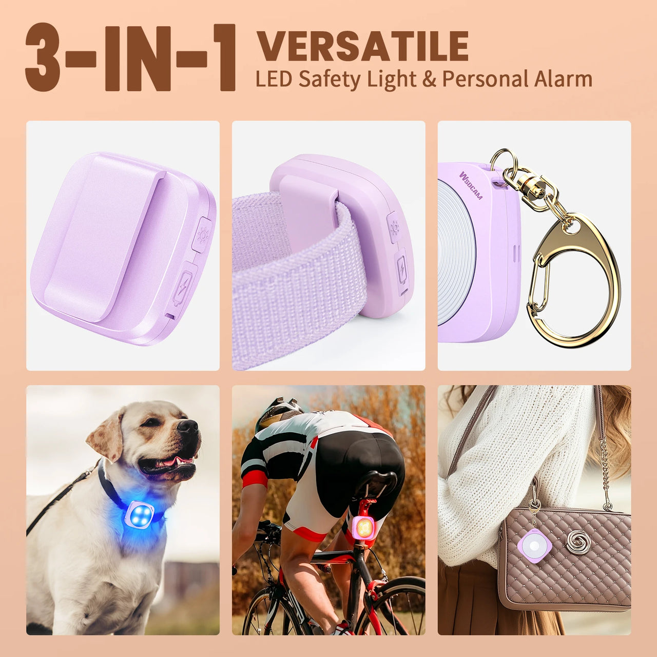 Wsdcam Personal LED Emergency Night Light + Press Tap Fast Alarm Type-C Charging 130dB Safety Self Defense Alarm with Key Chain