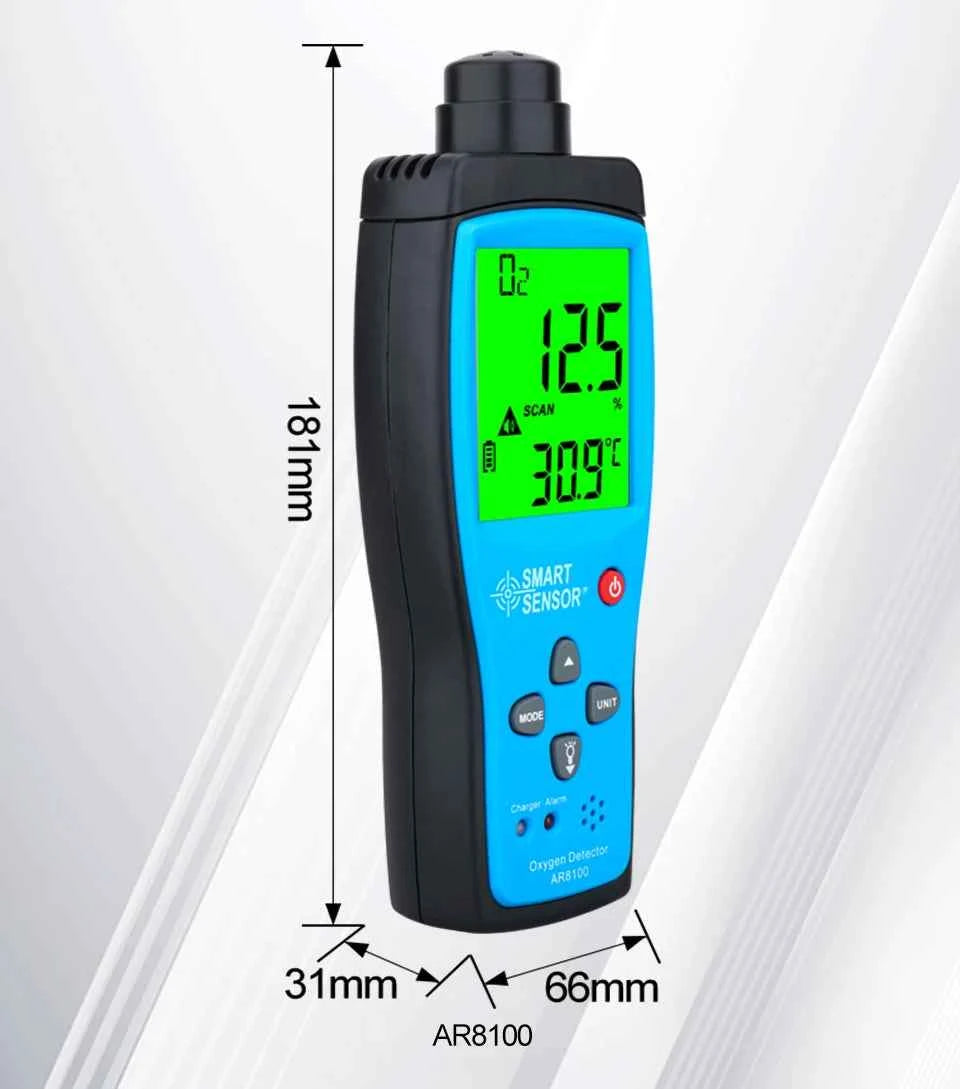 Digital Oxygen Meter O2 Gas Detector Sound Light Alarm Gas Monitor Air Quality Meter with Temperature LCD Display