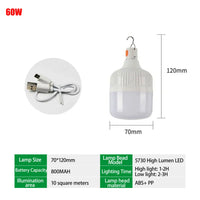 200W 80W 60W High Power LED Camping Light Rechargeable Portable Lanterns Outdoor Emergency BBQ Tent Lighting Lamp Bulb with Hook
