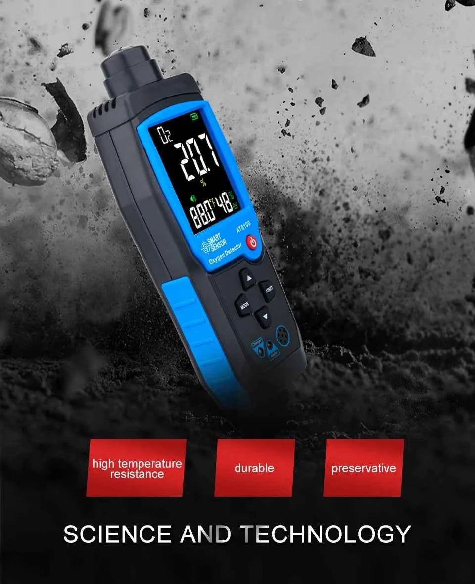 Digital Oxygen Meter O2 Gas Detector Sound Light Alarm Gas Monitor Air Quality Meter with Temperature LCD Display