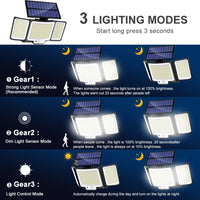 Solar Lights Outdoor 348LED 3 Heads Waterproof Solar Powered Security Flood Lights Motion Sensor Outdoor Lights For Garden