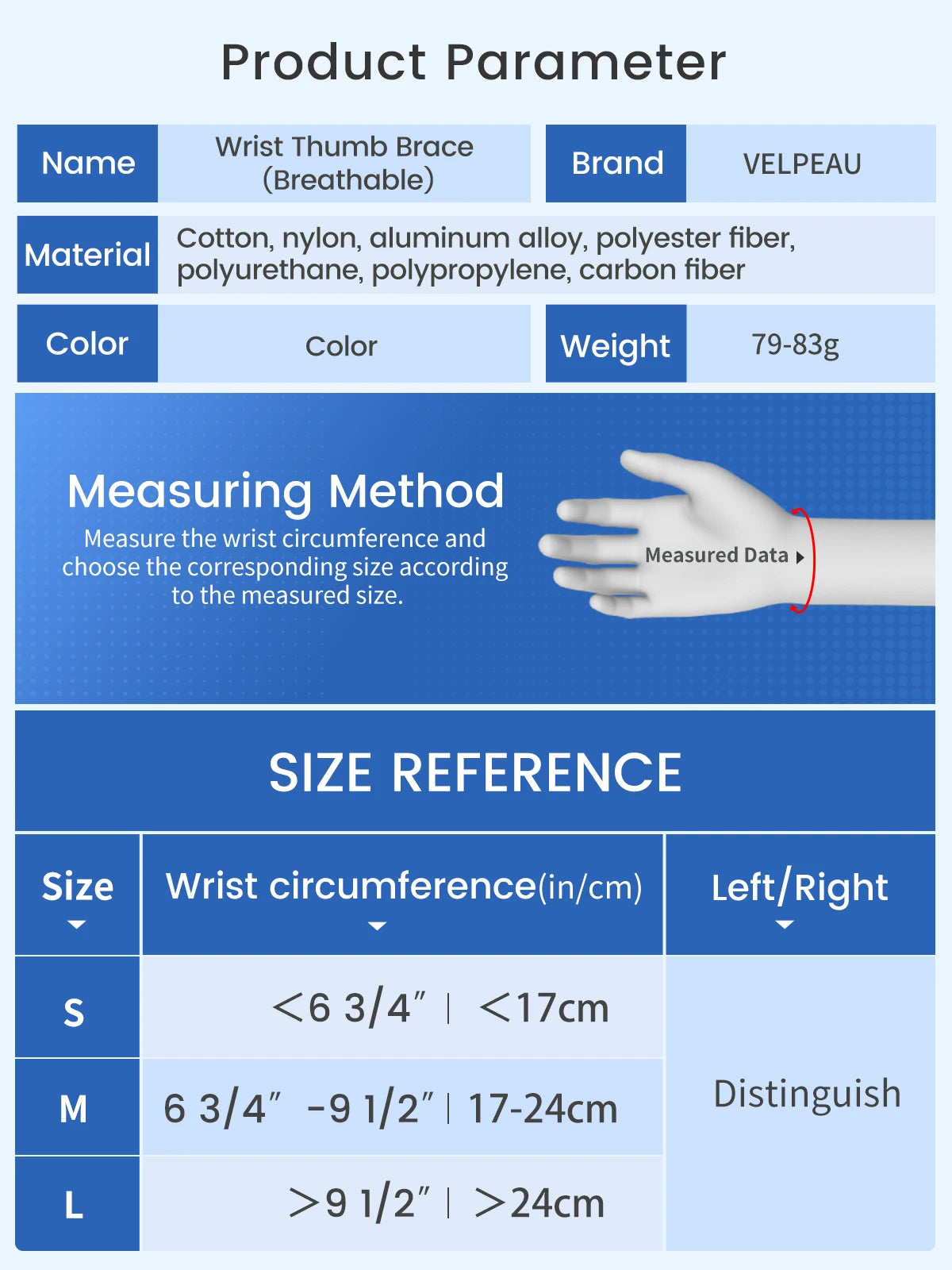 VELPEAU Wrist Brace for Arthritis Pain and Sprain Stable and Breathable Wrist Splint with Thumb Support for Men and Women
