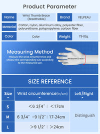 VELPEAU Wrist Brace for Arthritis Pain and Sprain Stable and Breathable Wrist Splint with Thumb Support for Men and Women