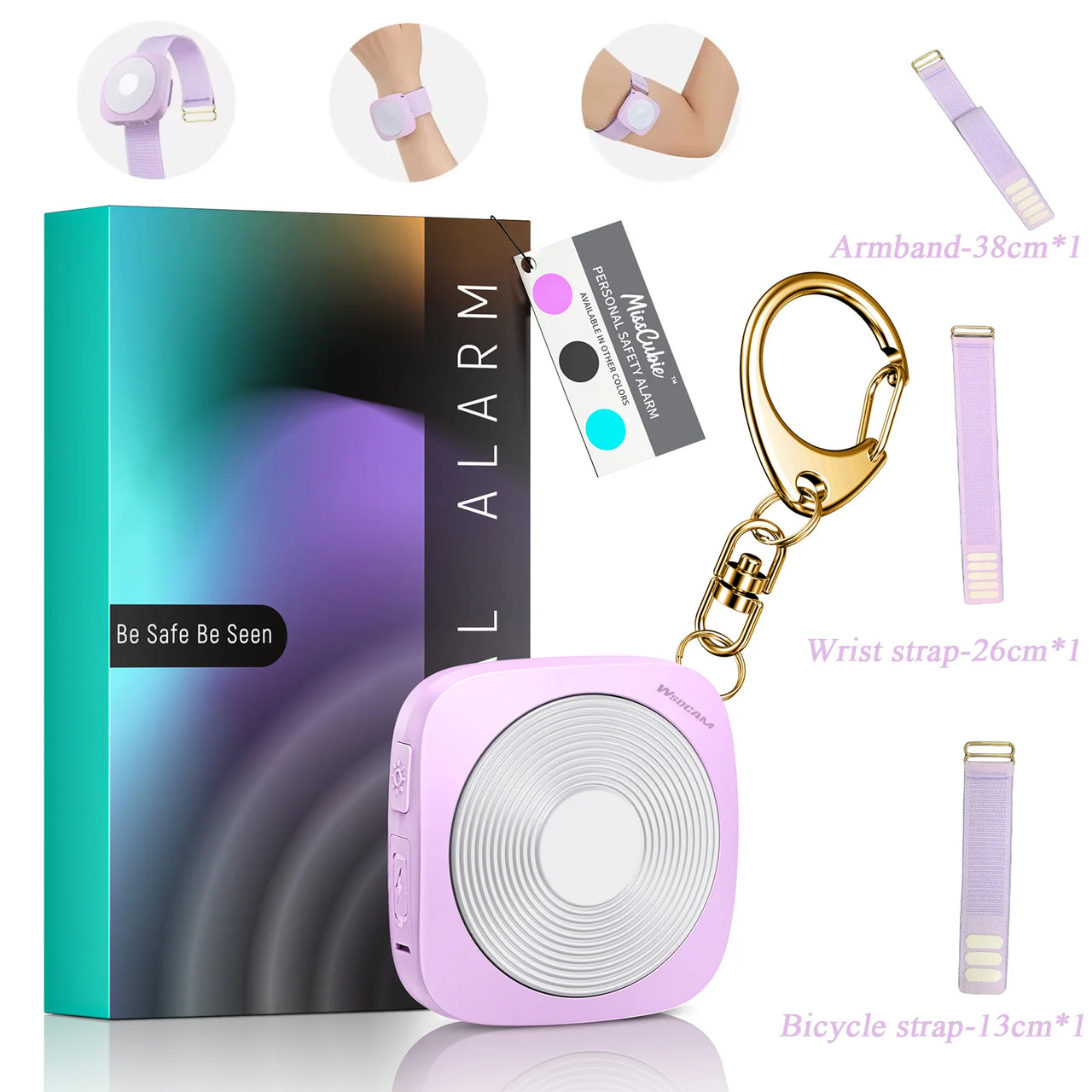 Wsdcam Personal LED Emergency Night Light + Press Tap Fast Alarm Type-C Charging 130dB Safety Self Defense Alarm with Key Chain